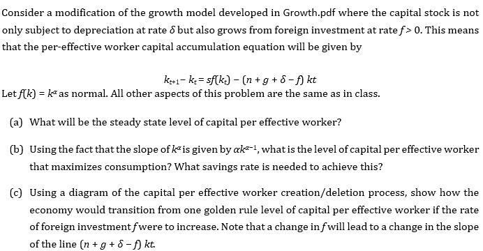 Solved Consider a modification of the growth model developed | Chegg.com