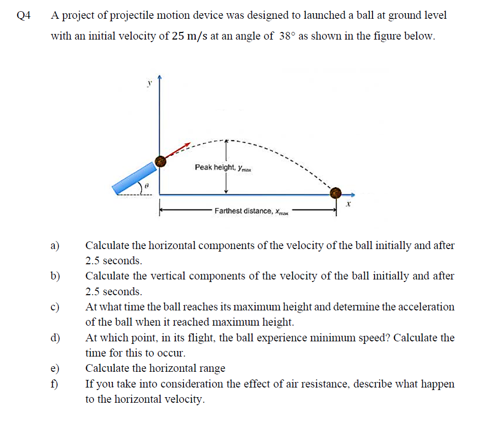 Solved q4 a project of projectile motion device was designed chegg