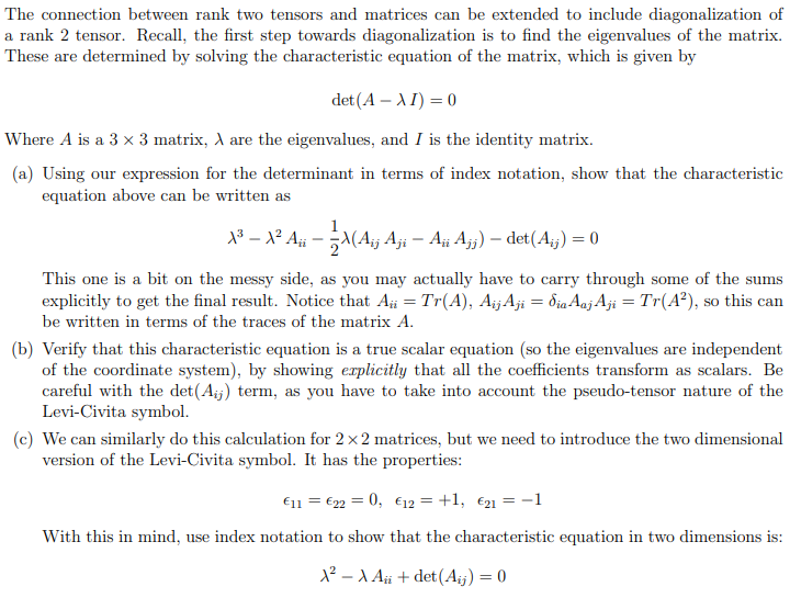 The connection between rank two tensors and matrices | Chegg.com