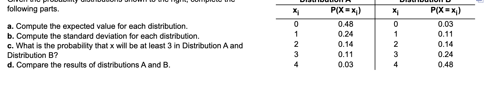 Solved following parts. a. Compute the expected value for | Chegg.com