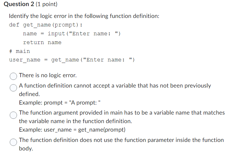 Solved Identify the logic error in the following function | Chegg.com