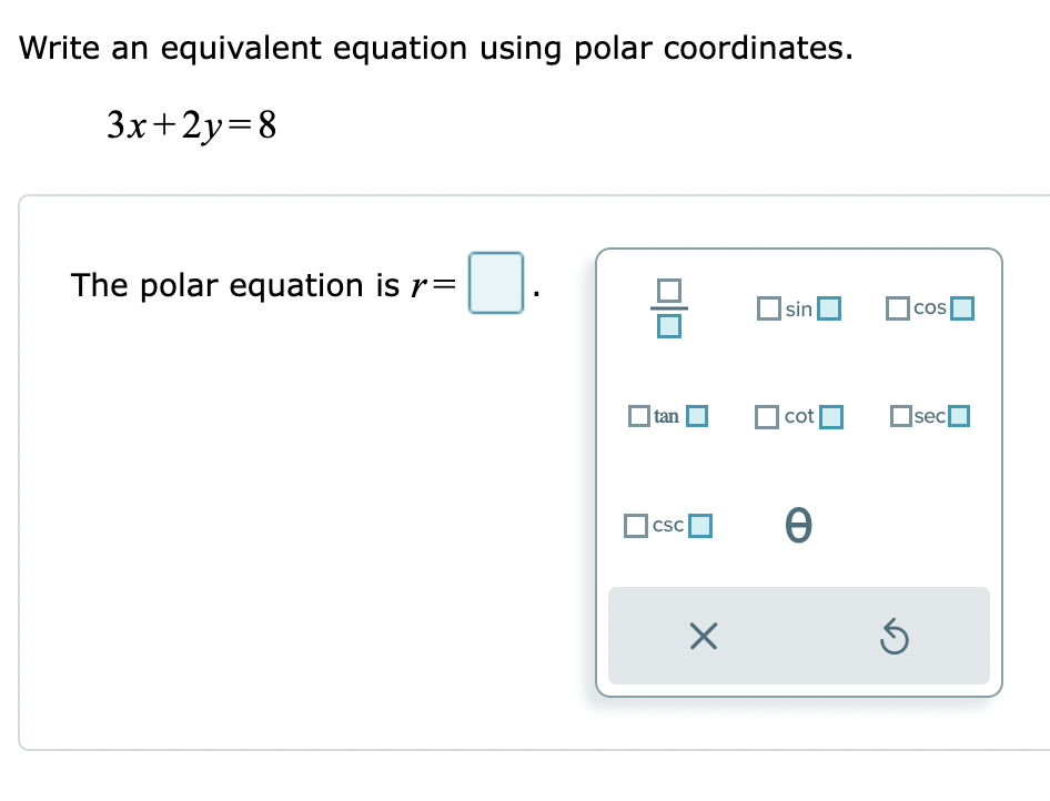 Solved Write an equivalent equation using polar coordinates.