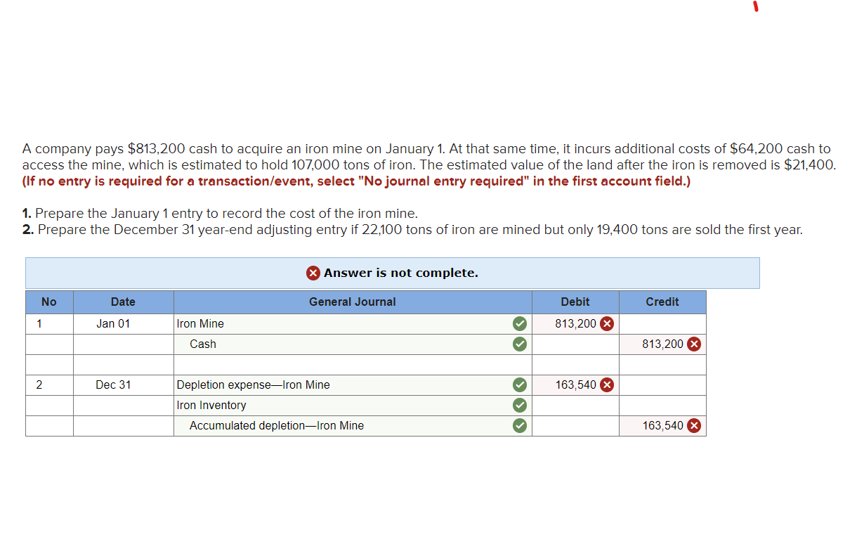 Solved A company pays 813,200 cash to acquire an iron mine