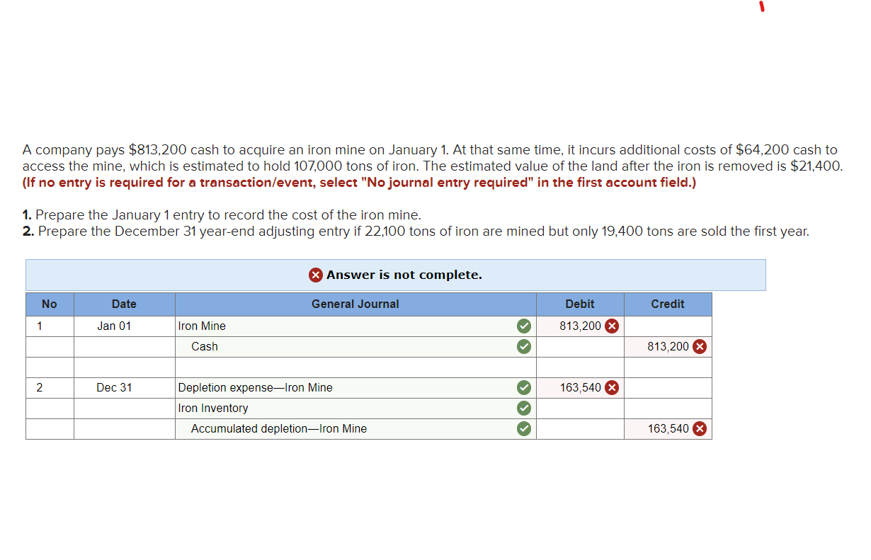 Solved A Company Pays $813,200 Cash To Acquire An Iron Mine | Chegg.com