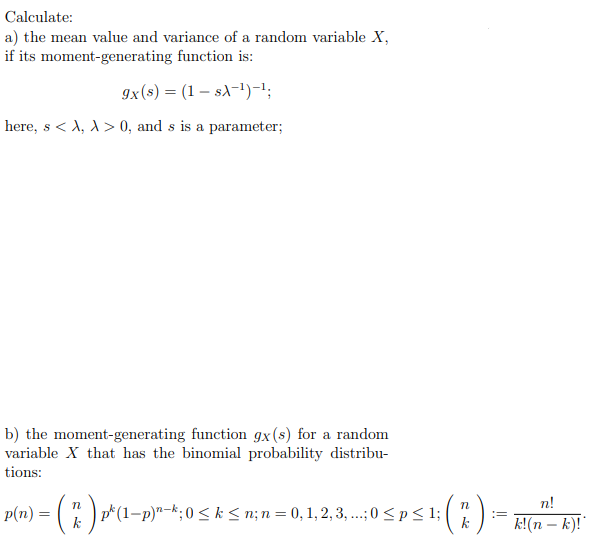 Solved Calculate: a) the mean value and variance of a random | Chegg.com