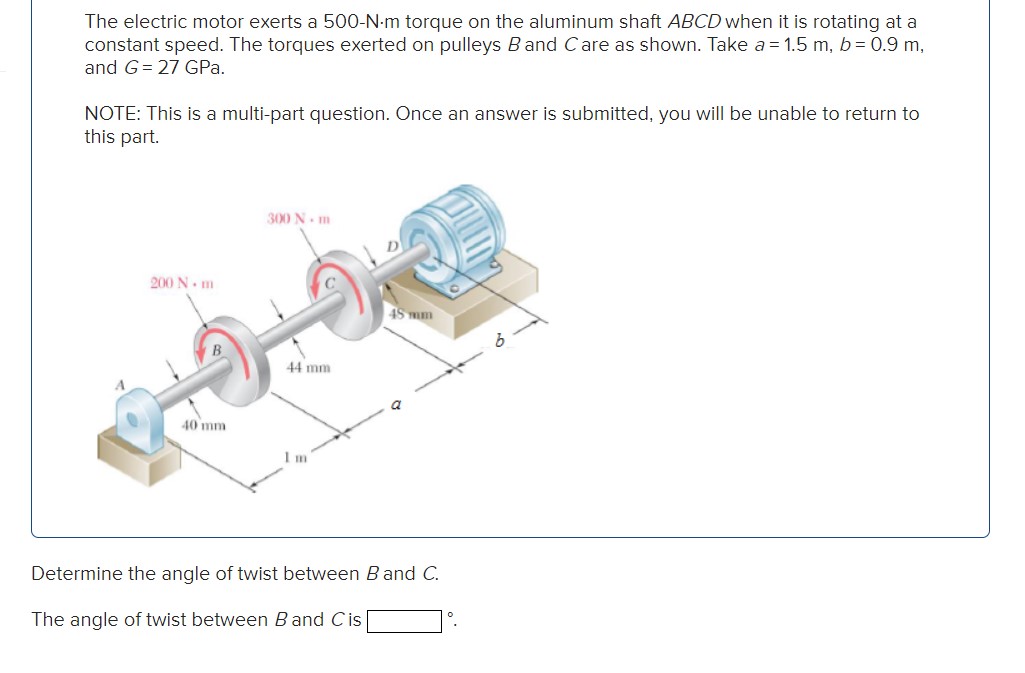 Solved The Electric Motor Exerts A 500−N⋅m Torque On The | Chegg.com