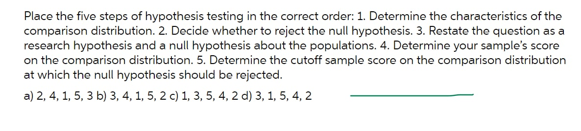 Solved Place the five steps of hypothesis testing in the | Chegg.com
