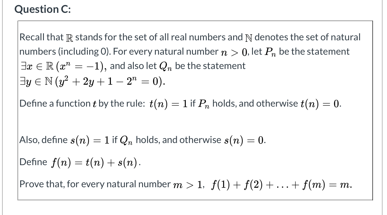 Question C Recall That R Stands For The Set Of Al Chegg Com