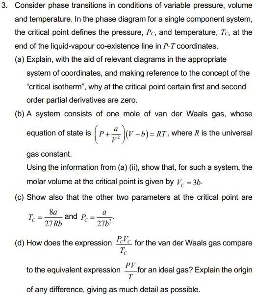 Solved 3. Consider phase transitions in conditions of | Chegg.com