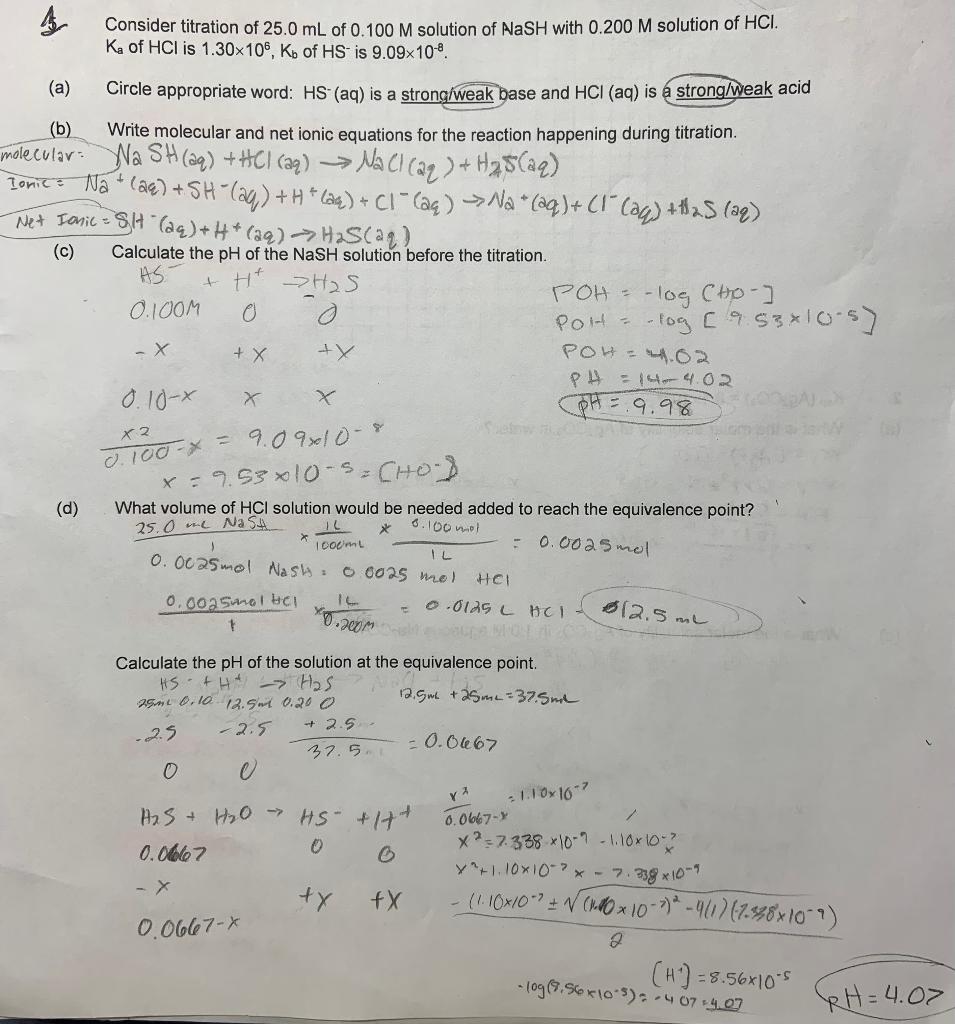 Solved 4. Consider titration of 25.0 mL of 0.100M solution | Chegg.com