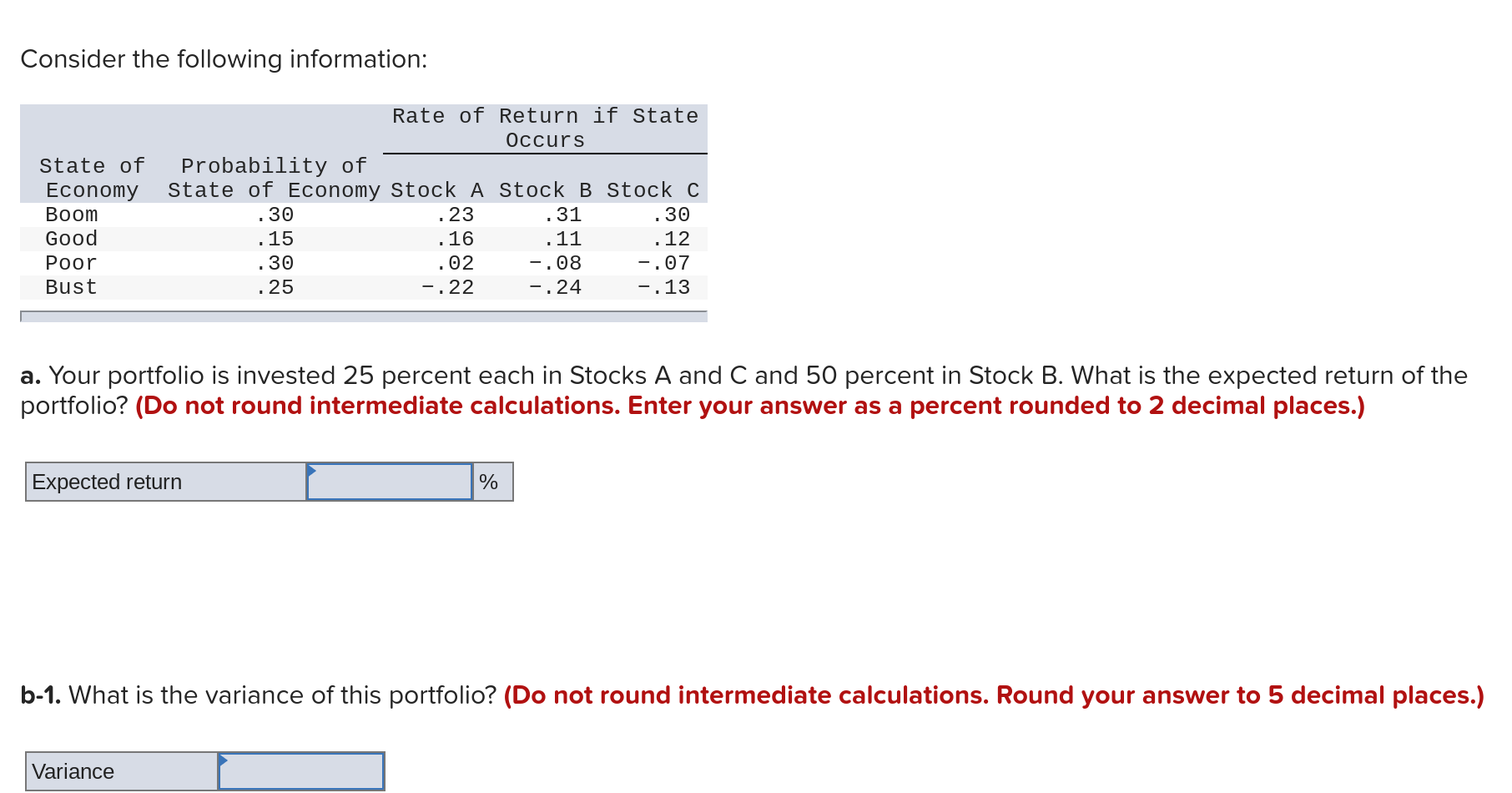 Solved Consider the following information: Rate of Return if | Chegg.com