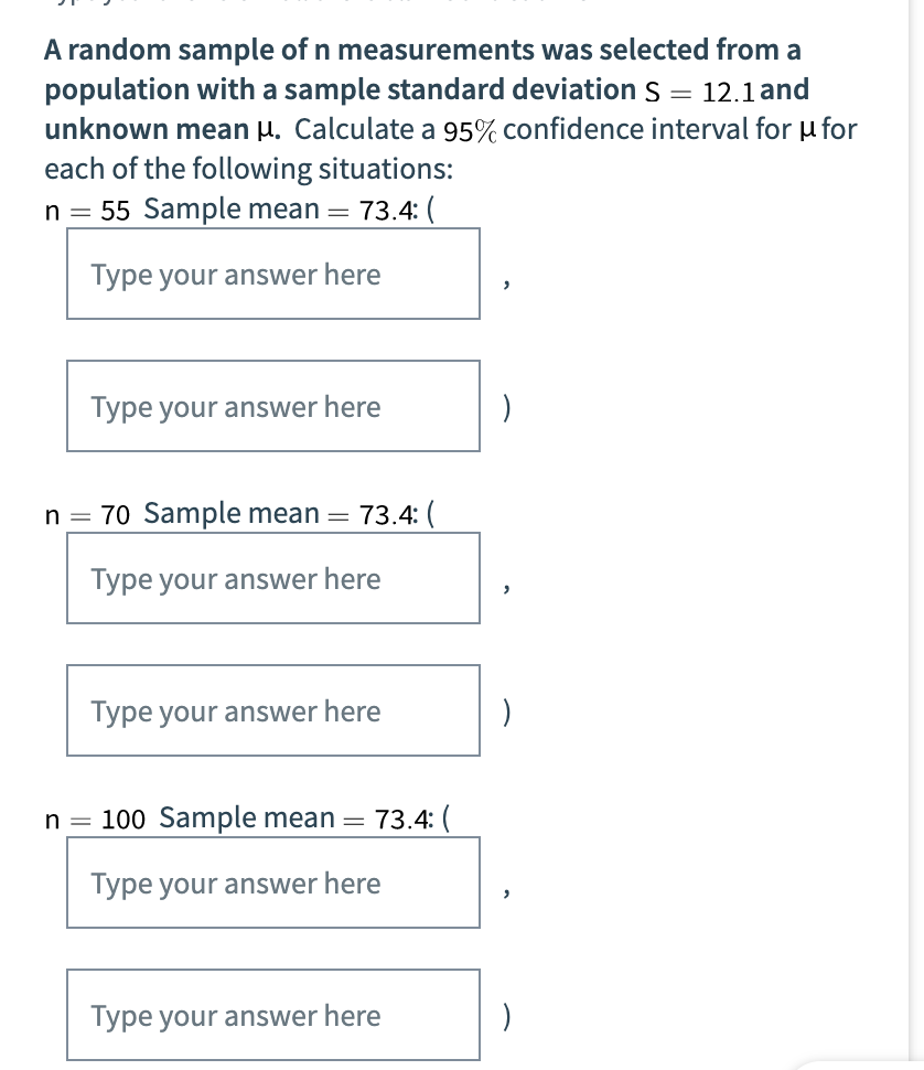 Solved A random sample of n measurements was selected from a | Chegg.com