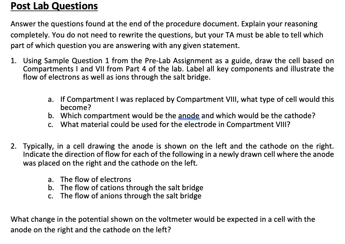 Post Lab Questions Answer the questions found at the