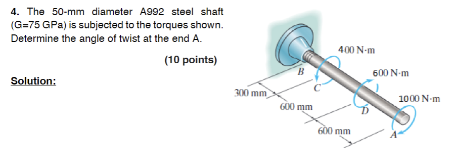 Solved 4. The 50-mm diameter A992 steel shaft (G=75GPa) is | Chegg.com