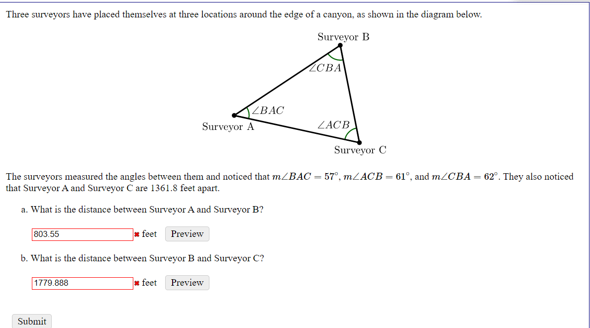 Solved Three surveyors have placed themselves at three | Chegg.com