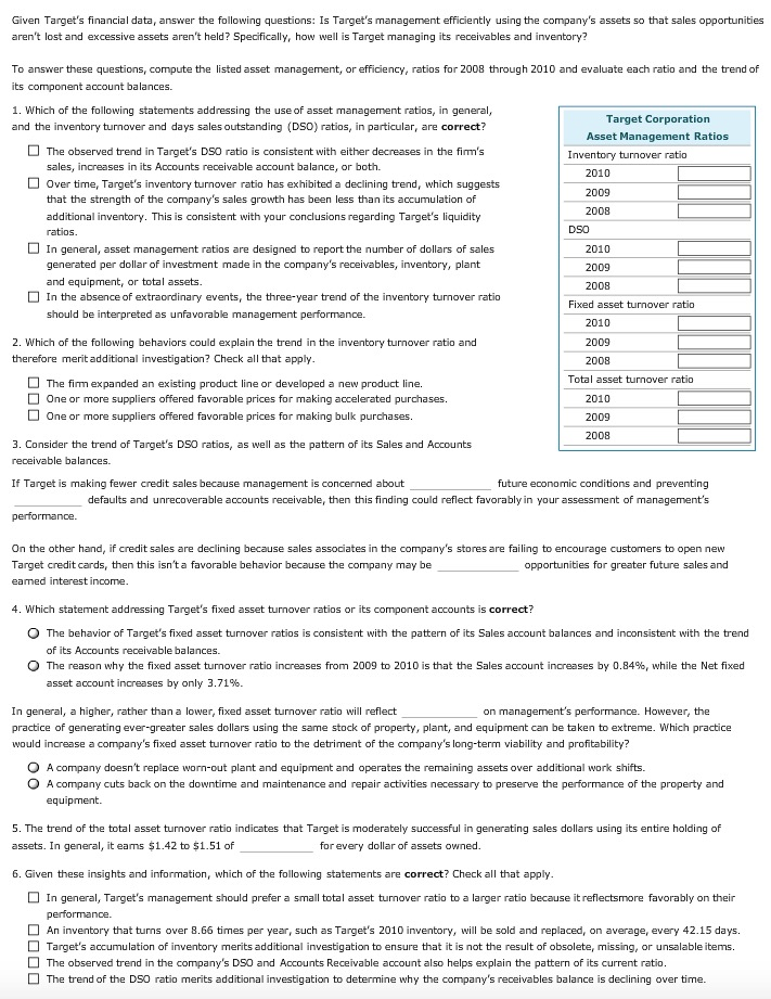 Solved A Financial Ratio Analysis of Target Corporation An