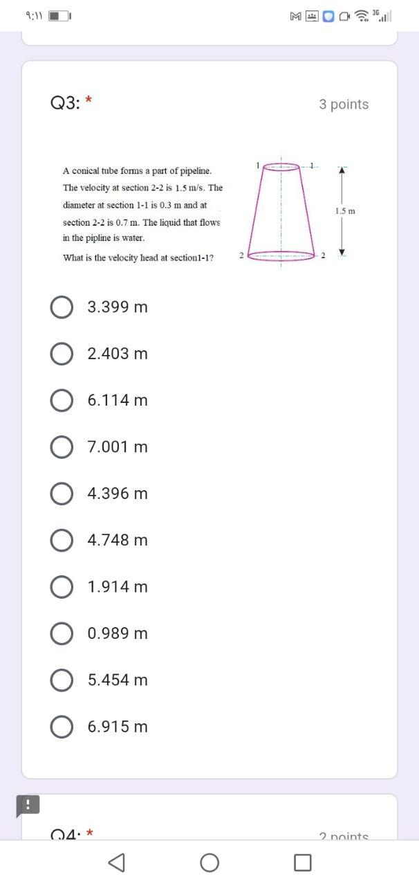 Solved 9:11 Q3: 3 points 1 1 A conical tube forms a part of | Chegg.com