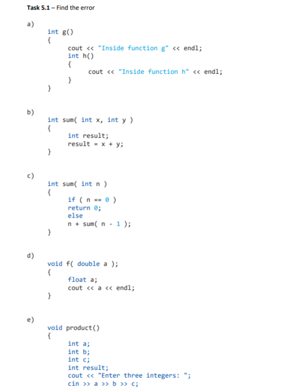 Solved: Task 5.1-Find The Error Int G( { Cout