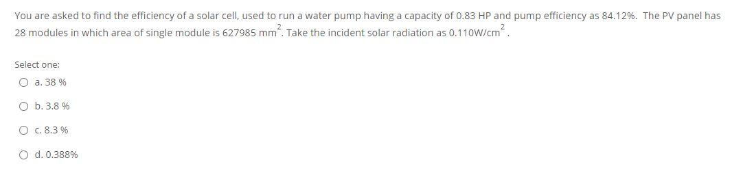 Solved You are asked to find the efficiency of a solar cell, | Chegg.com