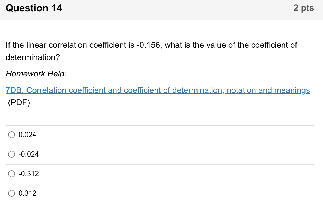 Solved Question 14 2 pts If the linear correlation | Chegg.com