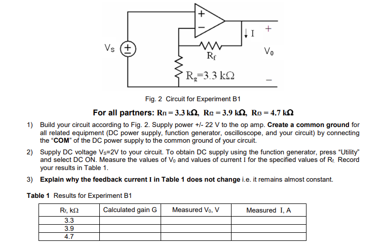 Solved Table 1 Results for Experiment B1 R1, ΚΩ |ოო Vs (+ | Chegg.com