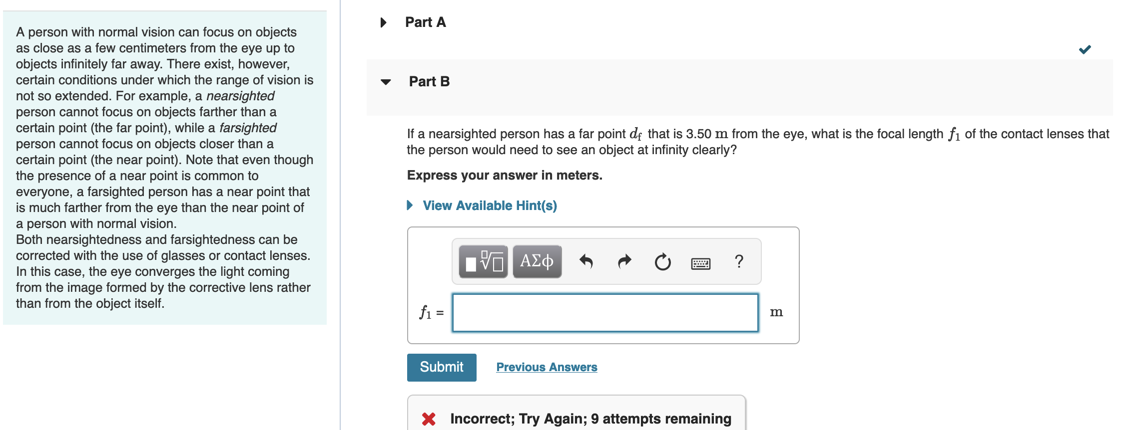 Solved Part A Part B A person with normal vision can focus