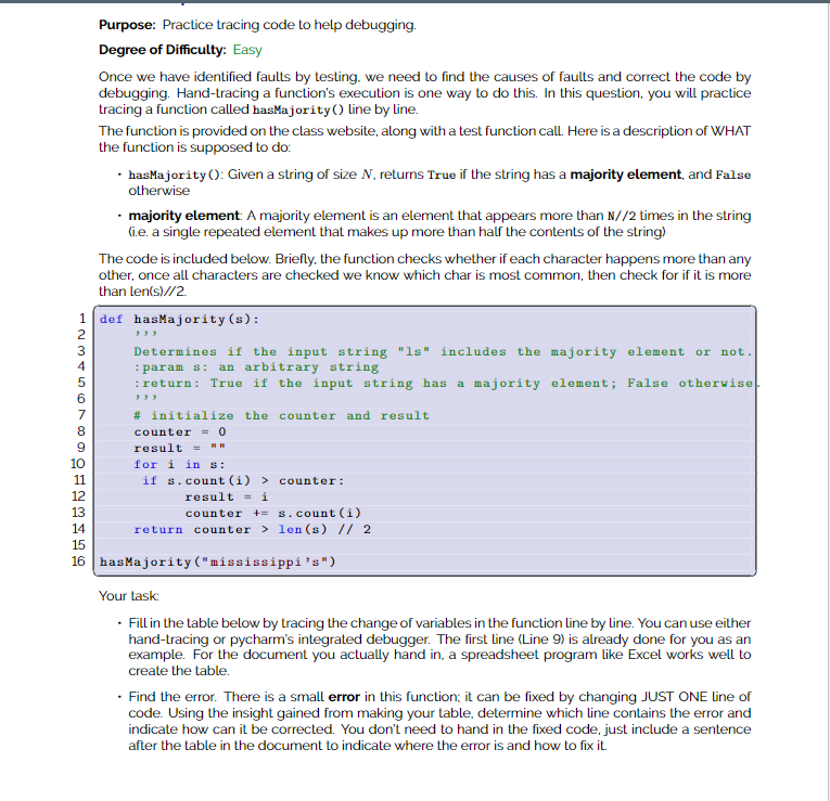 Solved Purpose: Practice tracing code to help debugging. | Chegg.com