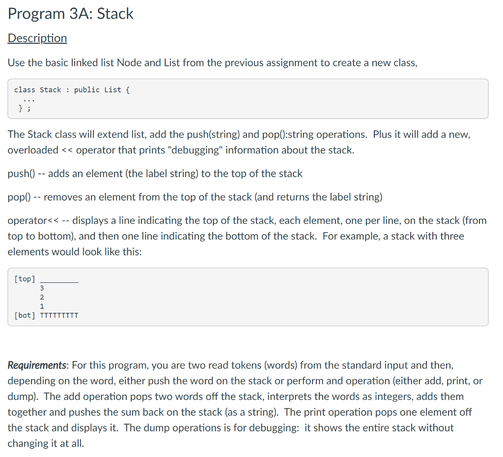 Solved Program 3A: Stack Description Use The Basic Linked | Chegg.com