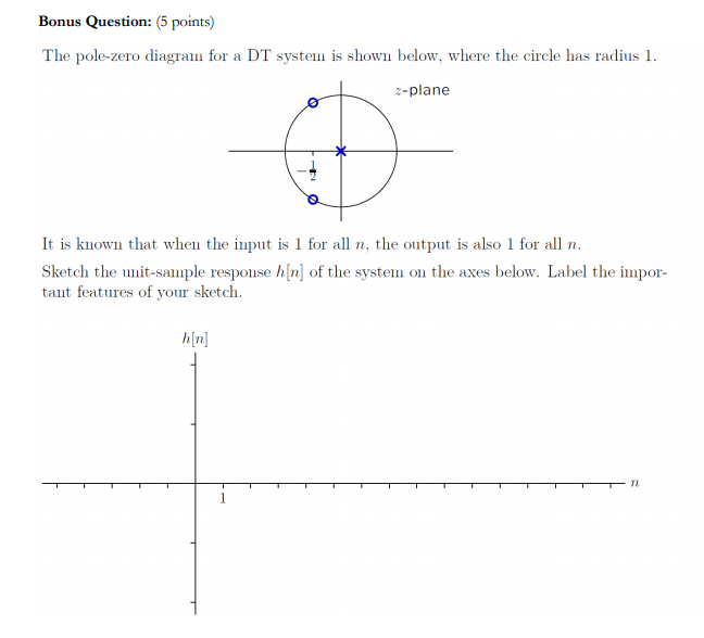 Solved Bonus Question: (5 points) The pole-zero diagram for | Chegg.com