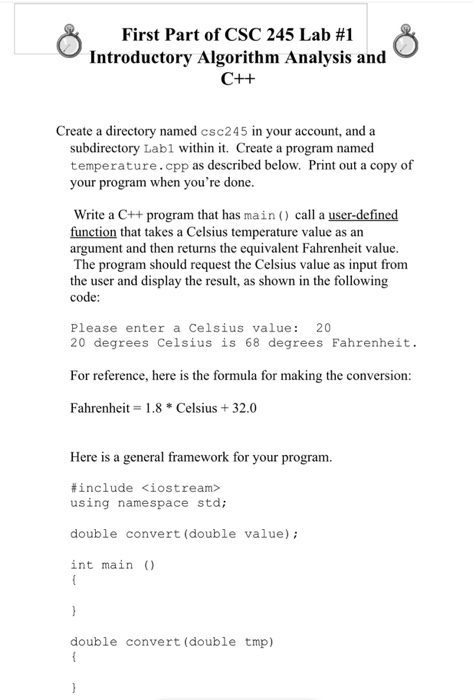 Solved First Part of CSC 245 Lab #1 Introductory Algorithm | Chegg.com