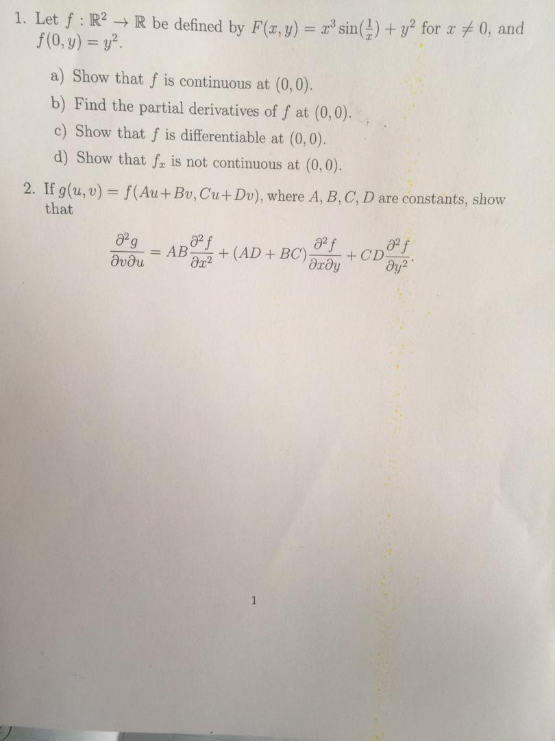 Solved 1 Let F R2 R Be Defined By F X Y 2 Sin 1