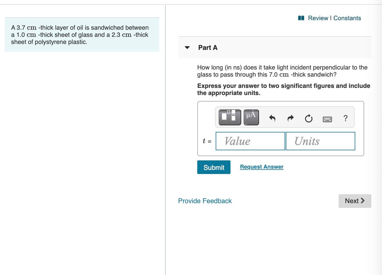 Solved 1 Review | Constants A 3.7 cm -thick layer of oil is | Chegg.com