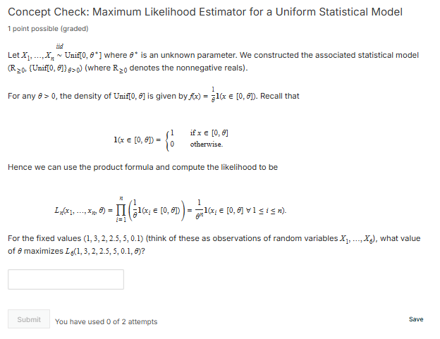 Solved Concept Check: Maximum Likelihood Estimator for a | Chegg.com
