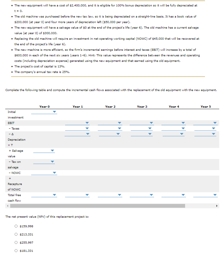 Solved • The new equipment will have a cost of 2,400,000,