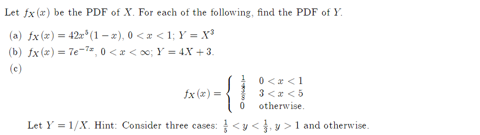 Solved Let fx (x) be the PDF of X. For each of the | Chegg.com