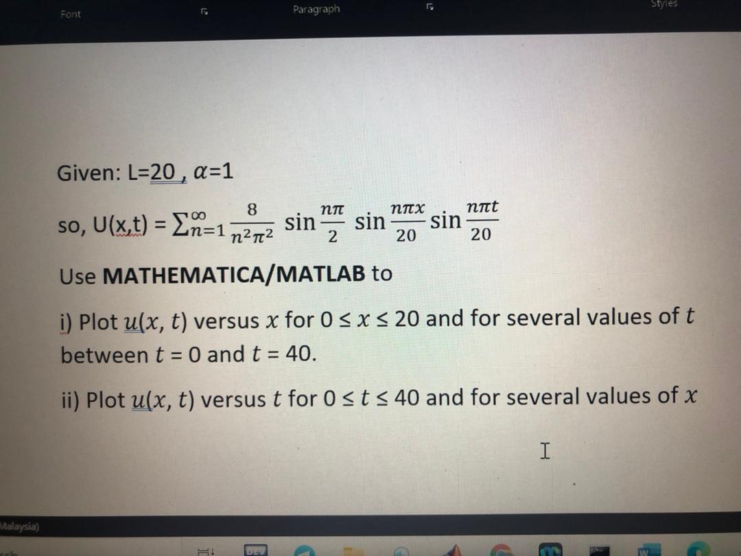 Solved Font Paragraph Styles Given: L=20, a=1 8 пп ηπα nnt | Chegg.com