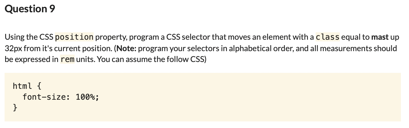 Solved Question 9 Using the CSS position property, program a | Chegg.com