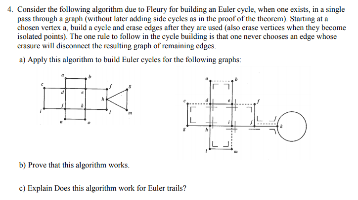 4. Consider the following algorithm due to Fleury for | Chegg.com