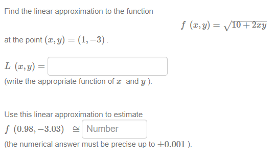 Solved Find the linear approximation to the function f (x, | Chegg.com