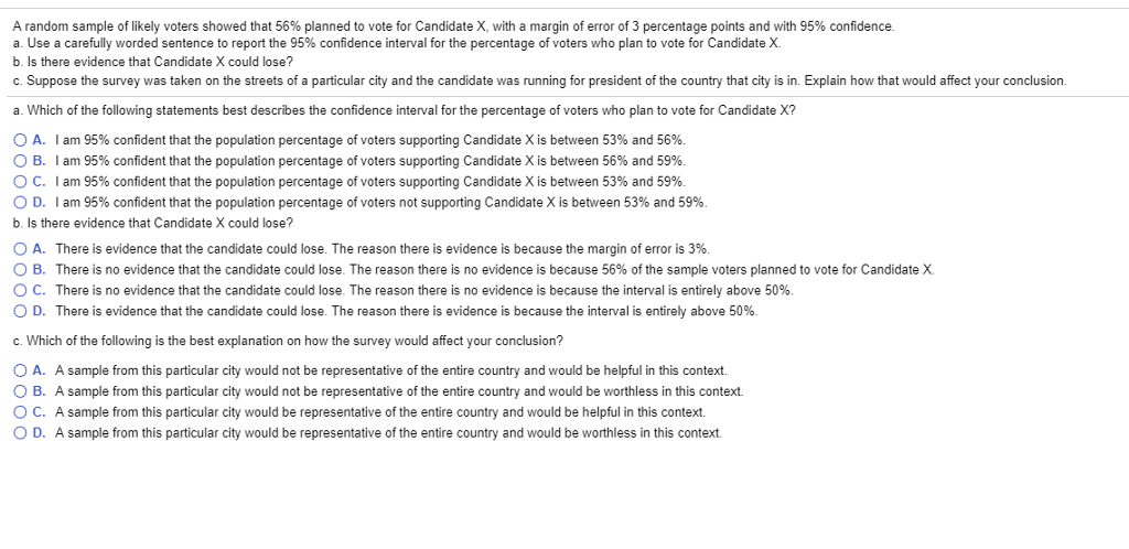 Solved A Random Sample Of Likely Voters Showed That 56% | Chegg.com