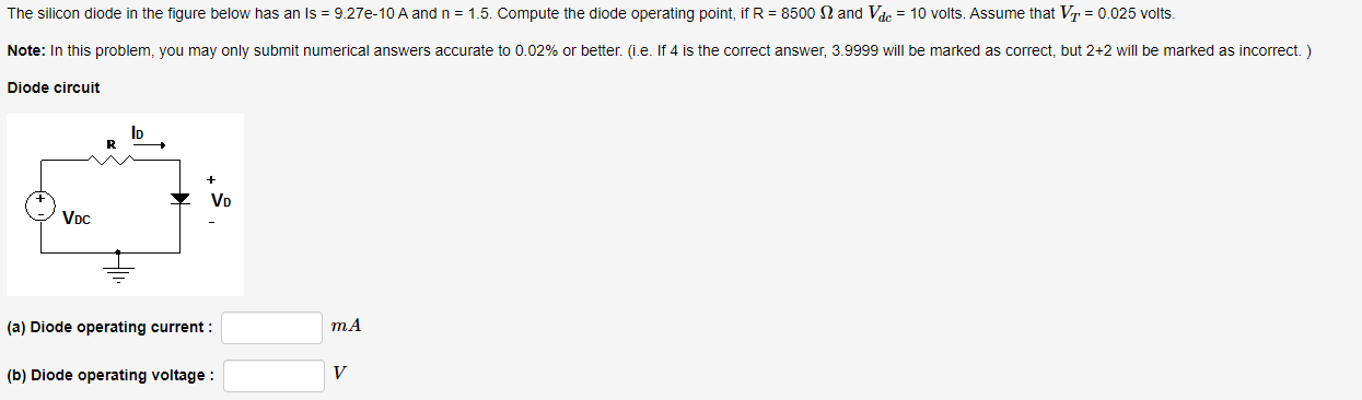 Solved The silicon diode in the figure below has an Is = | Chegg.com