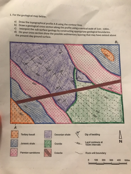 1. For the geological map below: a) Draw the | Chegg.com