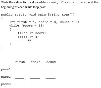 Solved Write the values for local variables count, first and | Chegg.com