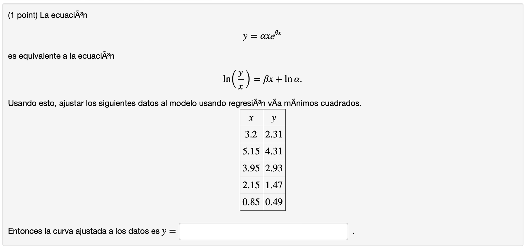 Solved Using this, fit the following data to the model using | Chegg.com