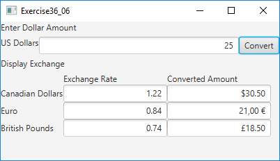Solved IN JAVA, NO FXML Exercise 36.6 Convert dollars to | Chegg.com