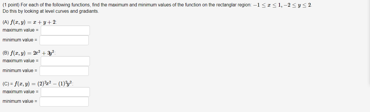 Solved (1 point) For each of the following functions, find | Chegg.com