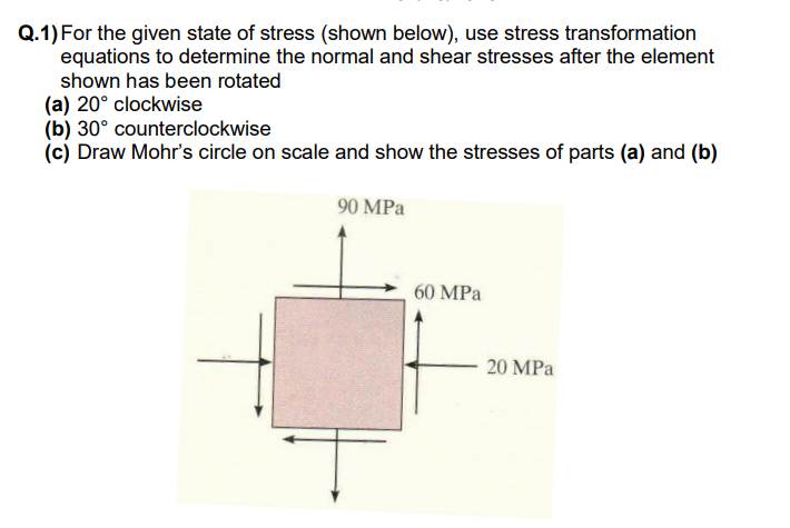 Solved Q.1) For The Given State Of Stress (shown Below), Use | Chegg.com