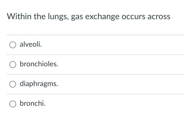 Solved Within the lungs, gas exchange occurs across alveoli. | Chegg.com