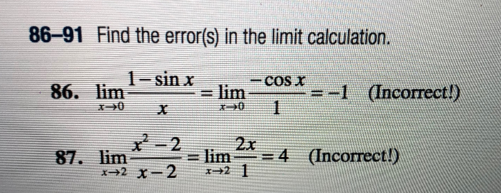 Solved 86-91 Find the errors in the limit calculation. I | Chegg.com
