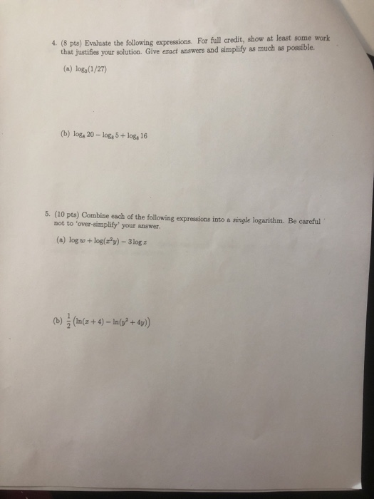 Solved 4. (8 pts) Evaluate the following expressions. For | Chegg.com